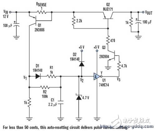 Protection of auxiliary output power circuit diagram with automatic reset circuit