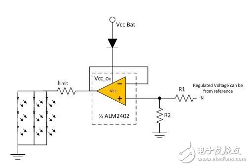 Driving two-way high current op amps to drive automotive LED lights