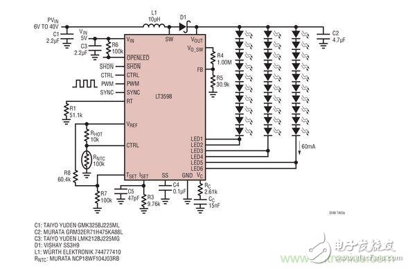 LED driver for 30 white LEDs