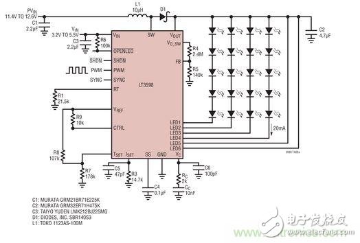 Car battery powered driver for 20 LEDs