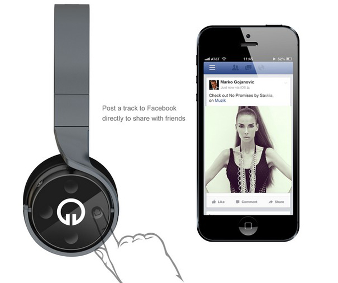 MUZIK released the "social card" Bluetooth headset to share the current track to FB