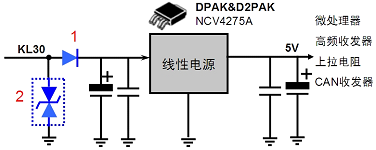 Schematic diagram of typical application circuit for linear power supply in body control module