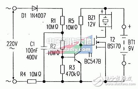 Design principle of alarm based on AC power failure