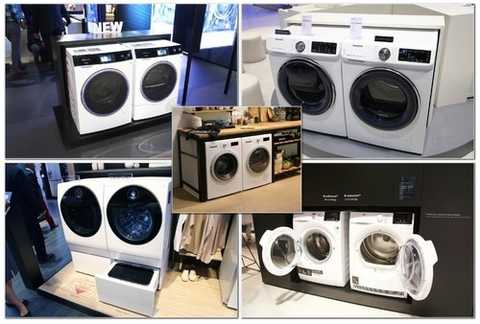 Combination of washing machine and dryer exhibited by foreign brands