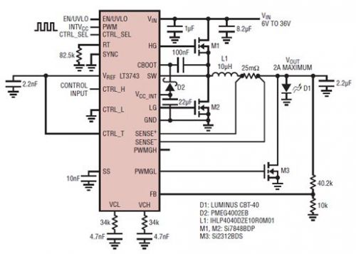 6V to 36V Input, 2A LED Driver with Current Limited Parallel Output