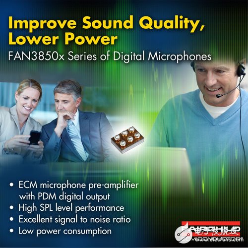 High-performance analog mobile audio device combination, FAN3850x series digital microphone preamplifier