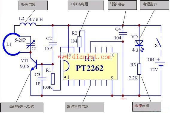Principle circuit of JC618 wireless coded remote control doorbell transmitting part