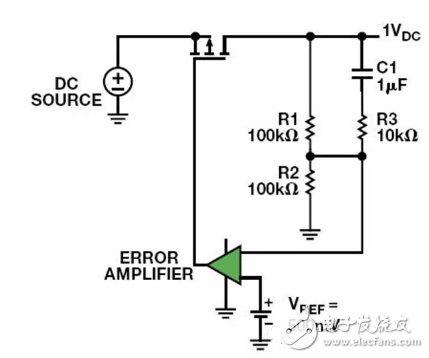 How the RC network reduces the output noise of the adjustable output low dropout regulator