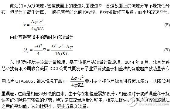 Principle of phase difference flow measurement of ultrasonic heat meter chip UTA6905