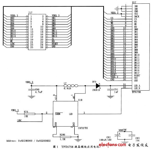 TFT6758 liquid crystal module application circuit