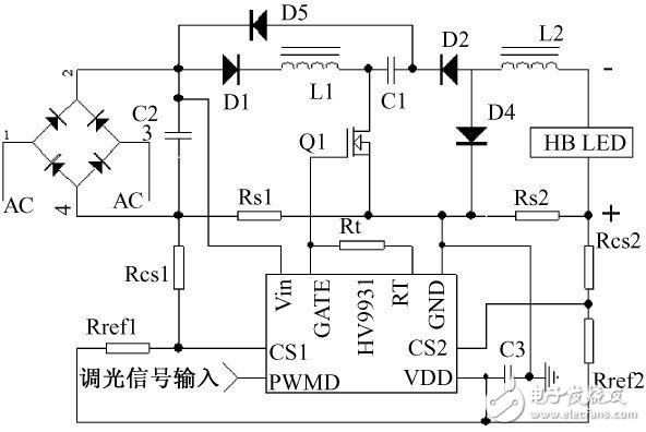 Fig. 2 LED street lamp driving circuit based on HV9931