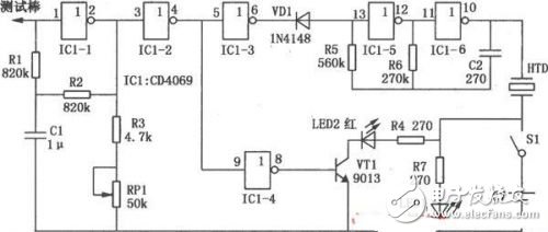 DIY induction test pencil production circuit diagram (CD4069)