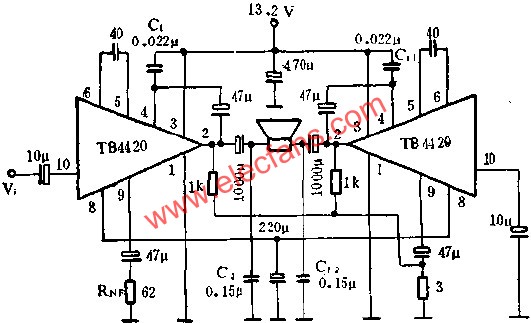 TB4420 audio power amplifier circuit wiring diagram 