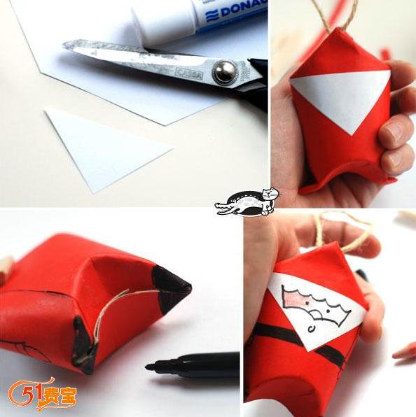 DIY Christmas ornaments, how to use paper core tube to make Q version of Santa