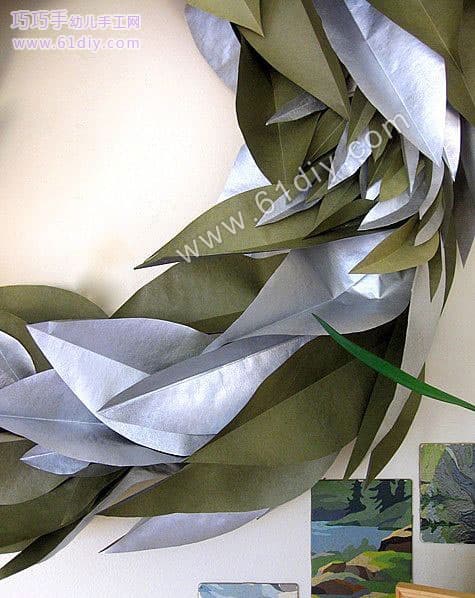 Christmas wreath made of raw paper