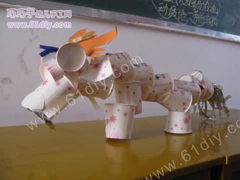 Paper cup dragon made by children