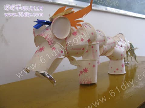 Paper cup dragon made by children