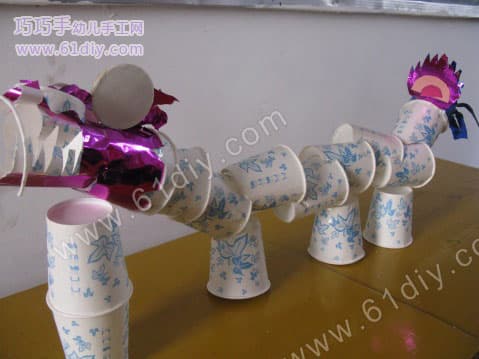 Paper cup dragon made by children