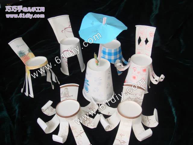 Paper cup handmade table and chair