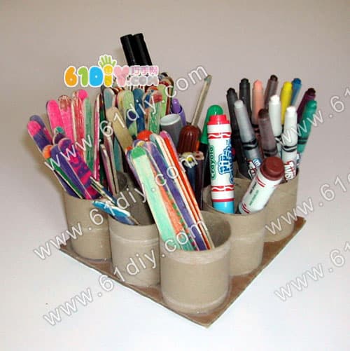 Roll core pen holder handmade