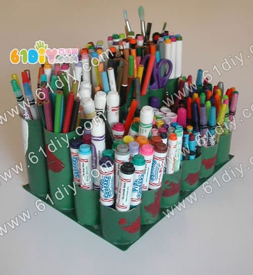 Roll core pen holder handmade