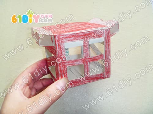 Waste carton lantern making illustration