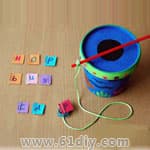 Alphabet version of fishing toy making (ice cream cup handmade)