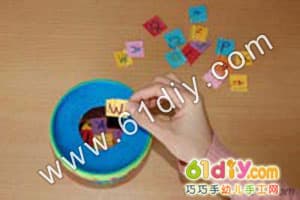 Alphabet version of fishing toy making (ice cream cup handmade)