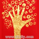 Coin handprint tree making illustration