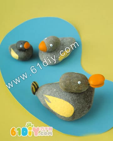 Pebble mother and child duck handmade