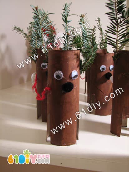 Paper core tube handmade - reindeer