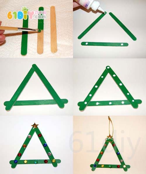 Ice cream stick making christmas tree ornaments