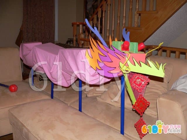 Handmade Chinese dragon in waste cardboard box