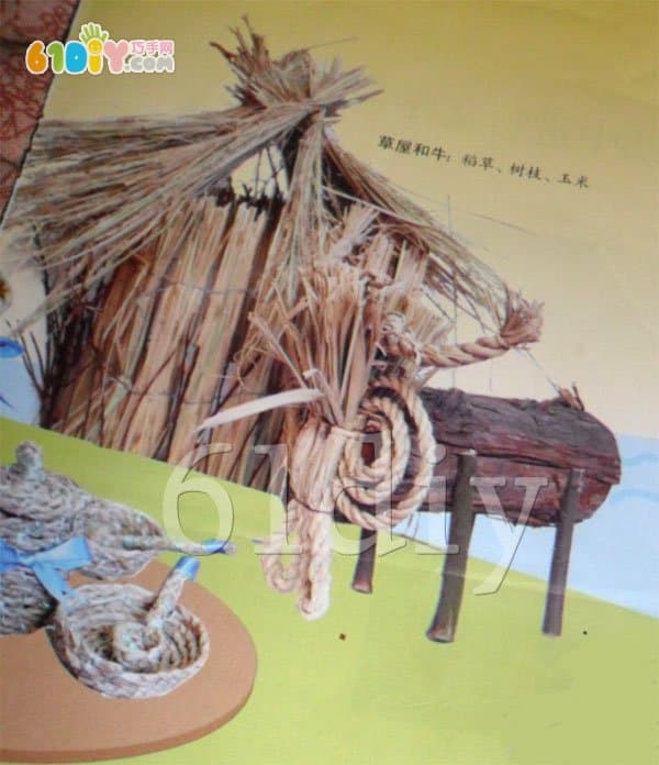 Straw handmade works - thatched cottages and small buttercups