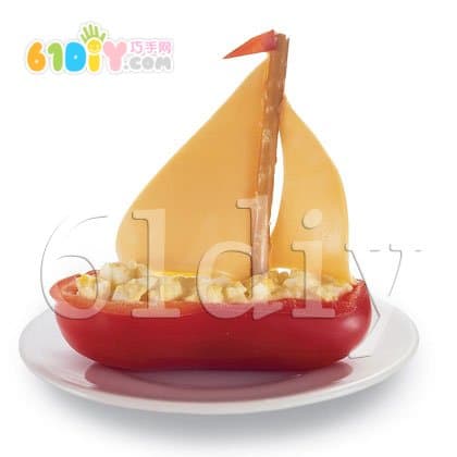 Red pepper making small sailboat
