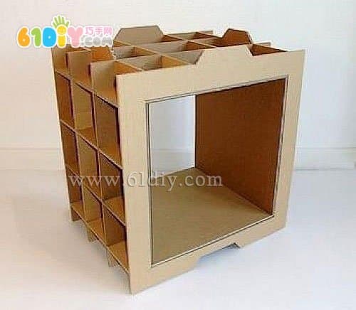 Corrugated paper bookshelf handmade