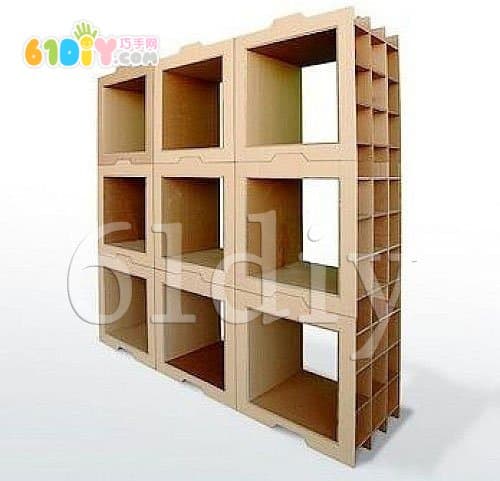 Corrugated paper bookshelf handmade