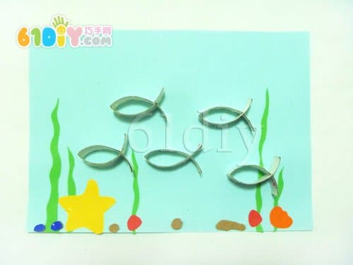 Roll paper core fish stickers handmade