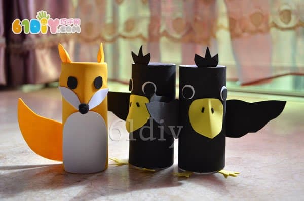 Children's paper tube small handmade - the story of foxes and crows