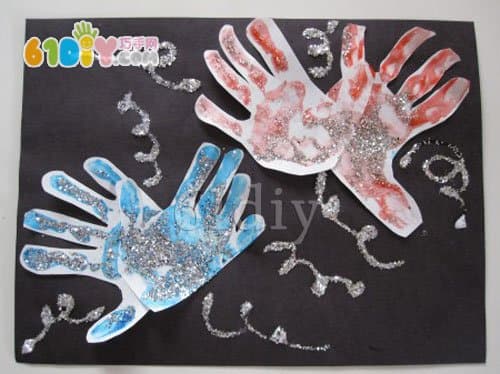 Hand prints, fireworks, painting