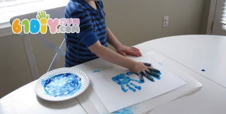 Hand prints, fireworks, painting