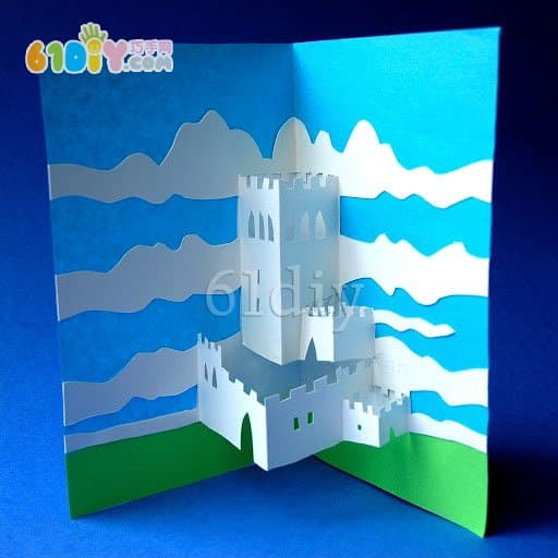 Three-dimensional castle card production diagram