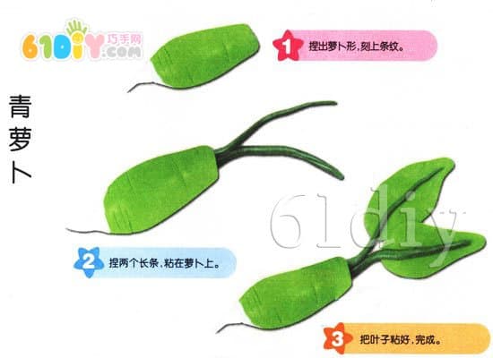 Children's color mud making green radish