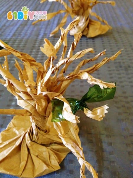 Paper bag waste making handmade tree