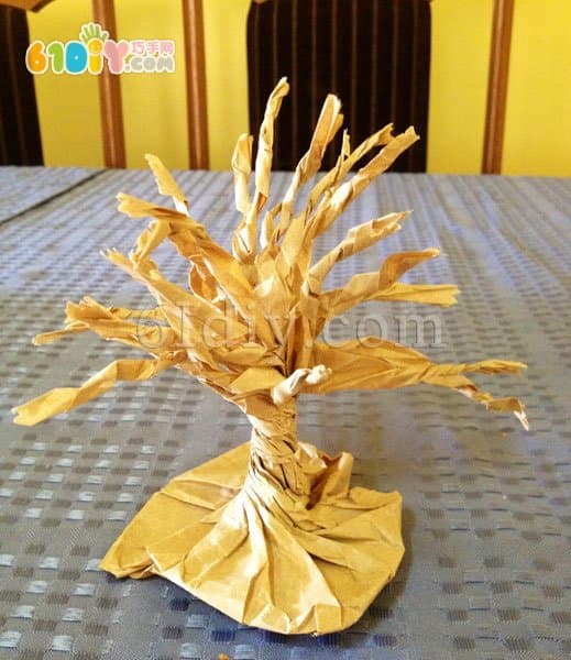 Paper bag waste making handmade tree