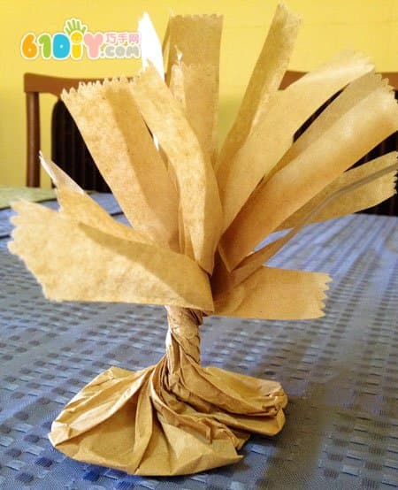 Paper bag waste making handmade tree