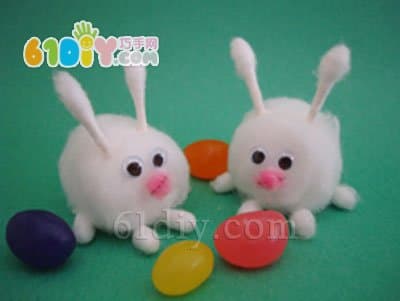 Cotton stick hair ball DIY mini bunny