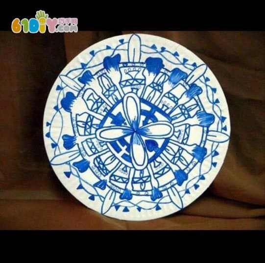 Paper plate blue and white porcelain handmade work