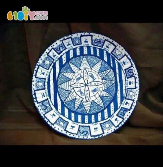 Paper plate blue and white porcelain handmade work