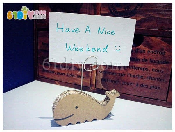 Waste cardboard handmade whale note clip